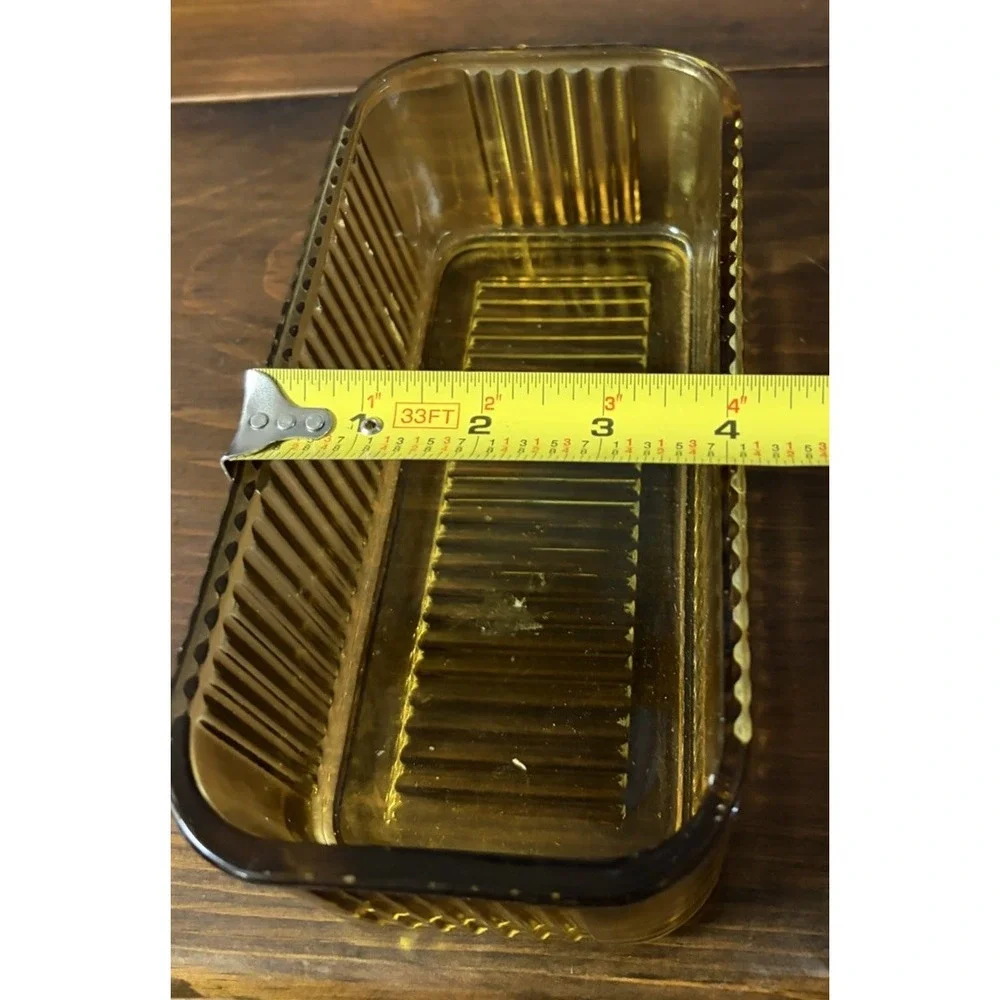 Vintage Amber Glass Rectangular Refrigerator Dish Ribbed Utility Container 8